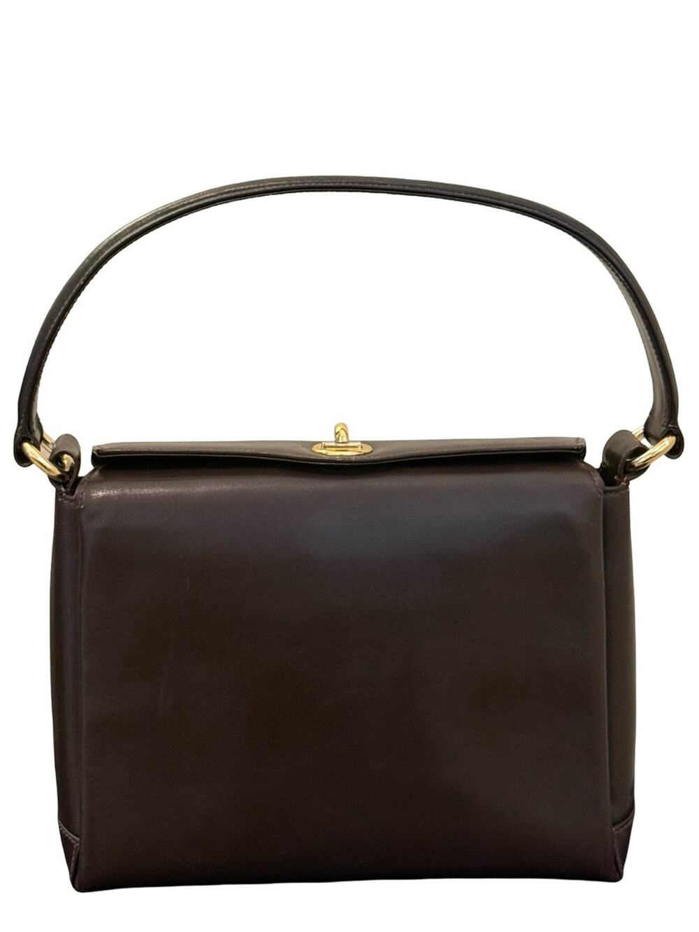 Vintage Gucci Brown Leather Top Handle Shoulder Bag Gold Turn Lock Purse